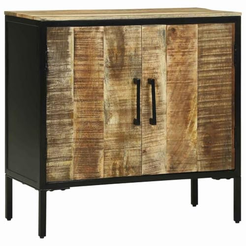 HETFTJN Industrial Sideboard 70x35x70 cm Mangoholz Braun Massiv mit 2 Türen, Stauraum für Küche Wohnzimmer Esszimmer, Modernes Loft-Design für urbanes Ambiente
