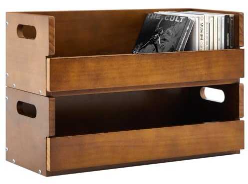 Namalu 2 Set Wooden CD Storage Box Holder Shelf Cassette Tape Display Racks with Carrying Handles, Organizer Shelf for Movie Cases, DVDs, Each Set Can Store up to 36 Pcs CDs (Brown)