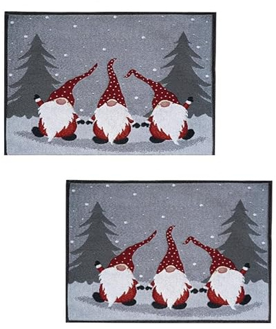 2 Stück Tischset Mitteldecke Platzdeckchen Gobelin Winter Weihnachten rechteckig 33 x 46 cm Motiv Wichtel mit Tannenbaum Baumwollmischung