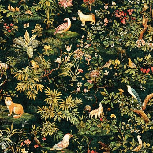 ANLIKY-Pro Self Adhesive Wallpaper, Brown Beige Floral Leaf Peel and Stick Contact Paper, 44x300CM Flower Bird Seamless Patchwork Removable Wallpaper Decorative Film for Wall Decal