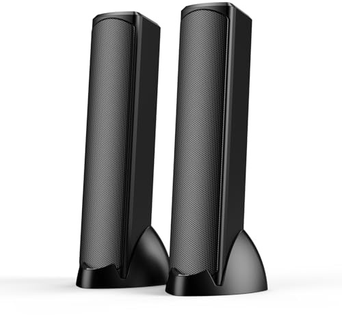 LENRUE PC-Lautsprecher für Desktop, Computer-Lautsprecher mit farbenfroher Atmosphärenbeleuchtung, Plug-and-Play, USB-Lautsprecher für PC, Laptop, Desktop – ideal für Filme, Musik, Gaming (Black-Q4)