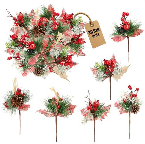 com-four® 30x Deko-Zweig, dekorative Kunstzweige für Bastelprojekte | Geschenkdekoration und Potpourri - vielseitige Deko-Bündel zum Aufhängen - Deko-Stecker