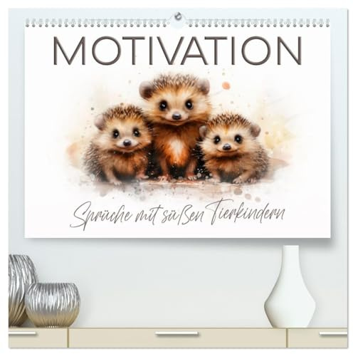 MOTIVATION Sprüche mit süßen Tierkindern (hochwertiger Premium Wandkalender 2026 DIN A2 quer), Kunstdruck in Hochglanz: Fröhliche Wildtiere in Acrylfarben (CALVENDO Tiere)