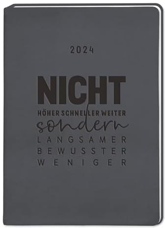 Terminplaner A5 Lederlook 2024 Schwarz: Terminplaner Lederlook A5