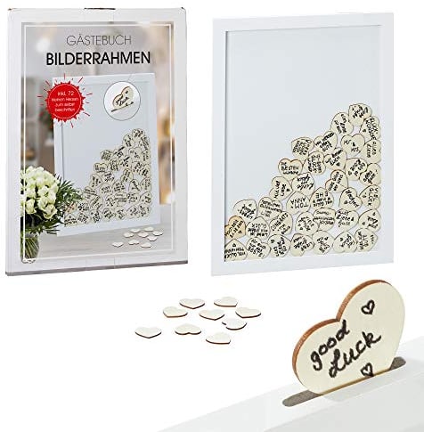 Cepewa Gästebuch zur Hochzeit: Rahmen der Erinnerungen - Enthält 72 Herzen aus Holz Natur