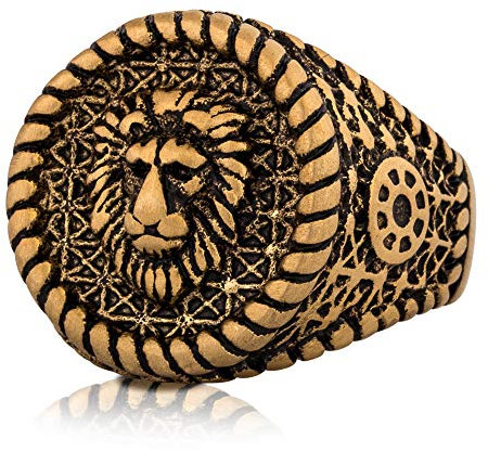 Akitsune Imperator Ring | Design-Ring Frauen Herren Edelstahl Groß Löwe König Siegel - Gold - US 11