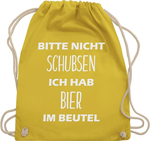 Turnbeutel Rucksack - Festival Zubehör - Bitte nicht schubsen ich hab Bier im Beutel - Unisize - Gelb - bierrucksack festival-bag geschenk weihnachten alkohol stoffbeutel biertasche festivaltasche