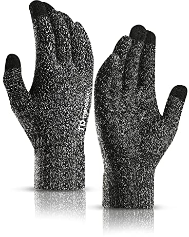 TRENDOUX Herren Handschuhe, Winter Thermo Reithandschuhe Outdoor Damen Smartphone, Touchscreen zum Autofahren Rutschfester Griff Warm Gefüttert Dehnbares Material, Winterhandschuhe - Schwarz weiß L