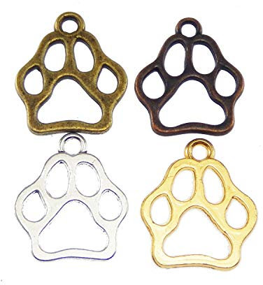 60 Stück gemischte Farben Metall Pfoten ausgehöhlte Katze Hund Tier Fußabdruck Handwerk Armbänder Ohrringe Halsketten Anhänger Charms DIY Schmuckherstellung Zubehör Findings 19 x 16 x 1 mm