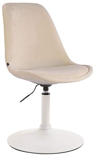 CLP Esszimmerstuhl Maverick Samt I Höhenverstellbarer Lehnstuhl I Drehstuhl Mit Trompetenfuß I Sitzhöhe Von Ca. 43-48 cm | Farbe Creme Gestell Farbe weiß