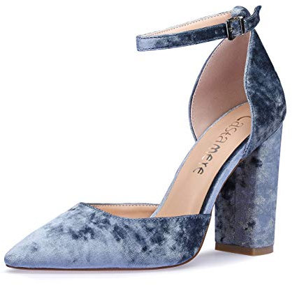 Castamere Mujer Correa de Tobillo Sandalias Ancho Tacón Puntiagudas Zapatos de Tacón 10CM Azul Terciopelo Zapatos EU 40
