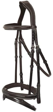 ExionPro Exion Anatomical Snaffle Jumping Bridle for Horses with Removable Flash Noseband & Rubber Reins – Premium Vegetable-Tanned Leather, SS Buckles, Padded MonoCrown, Designer Stitching