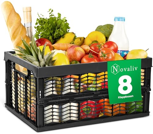 Novaliv Klappboxen faltbar stabil 8x 30L Schwarz Schwarz baskets Einkaufskiste Klappkisten Set Tragebox Aufbewahrung Einkaufskörbe Körbe Aufbewahrung Küche