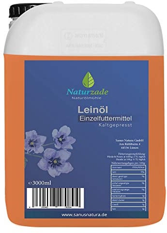 Naturzade Leinöl 3 Liter Premium Qualität 100% rein, kaltgepresst für Pferde & Hunde