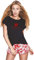 S& SENSIS Pyjama Femme Printemps/été en Coton. Fabriqué dans l'UE. (S, Noir/Blanc/Rouge Coeurs)