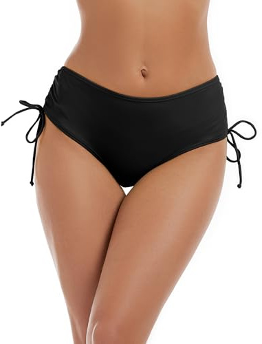 Bonneuitbebe Women's Bikini Bottoms Full Coverage Swim Bottoms Mid Waisted Swimsuit Bathing Suit Bottom Black