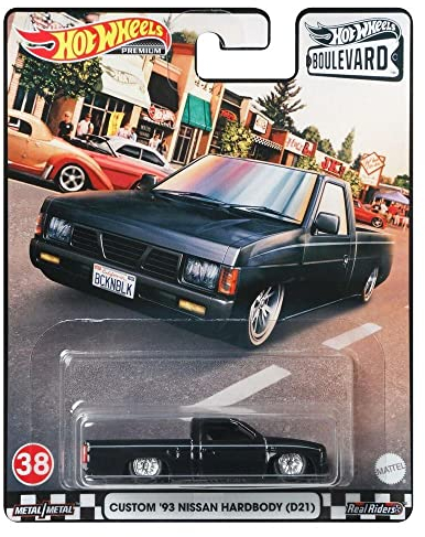 Mattel GRM09 Hot Wheels Premium Real Riders Boulevard Custom `93 Nissan Hardbody (D21) Nr. 38, Rennwagen, Modellfahrzeug für Kinder und Sammler