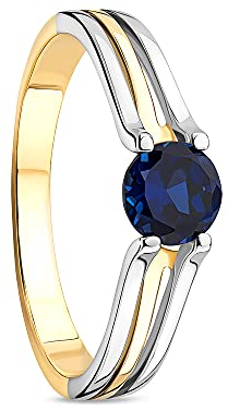OROVI Schmuck Damen bicolor Ring Weißgold und Gelbgold mit Edelstein/Geburtsstein September blauer Saphir Verlobungsring 9 Karat (375) Gold
