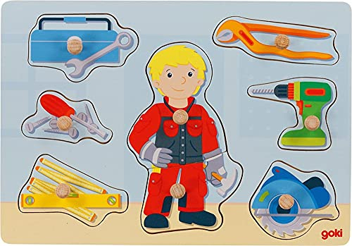 goki 57405 - Steckpuzzle Handwerker aus Holz - 8 Teile