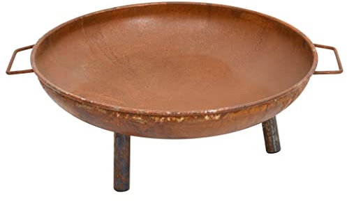 vidaXL Fire Pit Steel Fireplace - Outdoor Garden/Patio Heater with Rustic Finish, Large Bowl Design, Handles, Brown, 67.5x58x22.5 cm