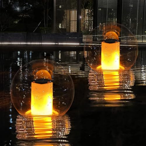 Oating Pool-Lichter, solarbetriebene Flamme Pool-Lichter, IP68 wasserdichte Schwimmbad-Lichter, die im Dunkeln leuchten, solarbetriebene Schwimmlichter für Pool, Teich, Geschenke, 2 Stück