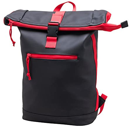 X RAY Roll Top Laptop Backpack for Men Women, PU Leather Expandable Casual Daypack Capacity Adjustable 22L Fits 15.6 Laptop, Black/Red, One size