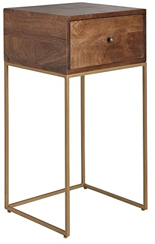 KADIMA DESIGN Nachttisch Mango Massivholz/Metall, Industrial-Stil, Boxspringbett-kompatibel, Geräumige Schublade