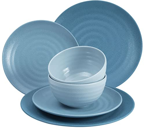 Melamin Camping Geschirr Set für 2 Personen 6 Teile - blau - Campinggeschirr Geschirrset Tafelgeschirr