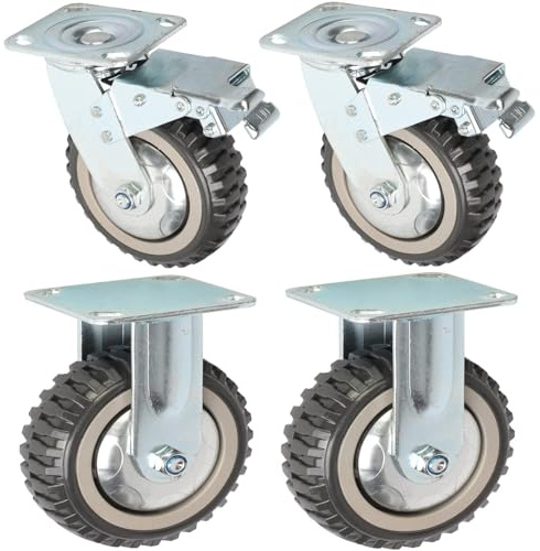 ybaymy 4 PCS Heavy Duty Castor Wheel 150mm Rubbered Trolley Wheels Transport Caster Swivel Castor Load 1000kg Silent Solid Wheel, 2 x Swivel with Brakes + 2 x Fixed