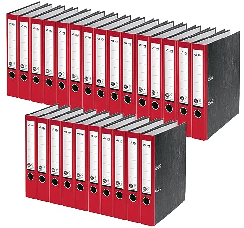 VON Leitz 5er Pack Ordner A4, 100 % Recyclingkarton, 50 mm Rückenbreite, Für 350 Blatt, Marmoriert, Blauer Engel & FSC-zertifiziert, Für Schule, Studium & Haushalt, Rot, 10541025