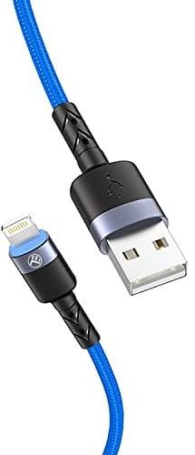 TELLUR Câble de données USB vers Lightning avec lumière LED, 3 A, 1,2 m (bleu)