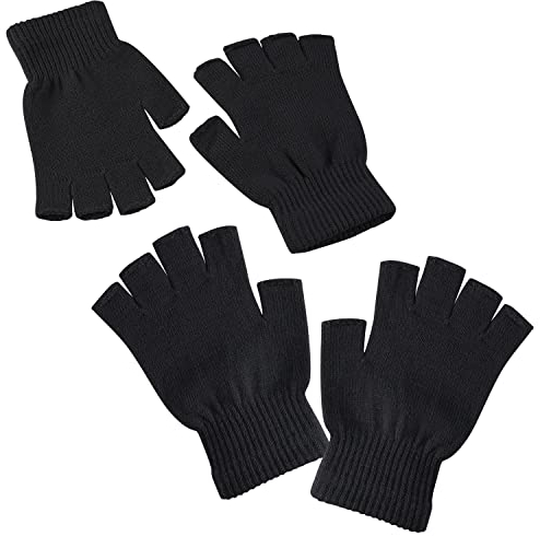 AIEX 2 Paar Unisex Halbfingerhandschuhe, dehnbare, wärmere Fingerlose Handschuhe, Winter-Strickhandschuhe für Damen und Herren, Winter, Kaltes Wetter