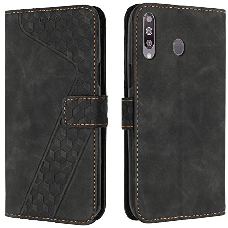 OKZone Kompatibel mit Samsung Galaxy A20S Hülle, Handyhülle Samsung A20S, PU Leder Tasche Wallet Schutzhülle Galaxy A20S, Flip Cover Klappbar Brieftasche Etui mit Magnet TPU Lederhülle (Schwarz)