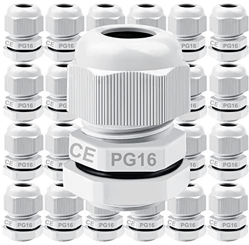 GUUZI 26 Stück PG16 Kabelverschraubung, IP68 Wasserdichter Kunststoff Verstellbare 9-14 mm Kabelverschraubungen mit Dichtungen (Weiß)
