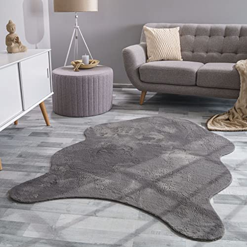 TT Home Wohnzimmer Teppich Unifarben Flauschig Modern Kunstfell Kurzflor, Farbe: Anthrazit, Größe:120x160 cm Fell-Form