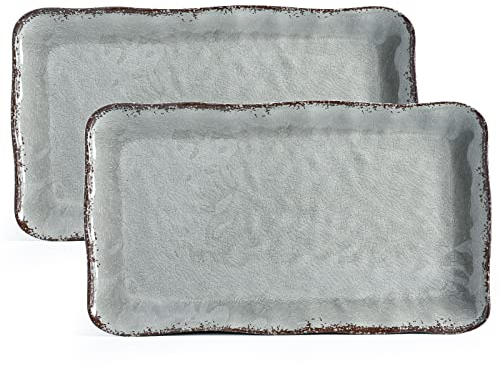 LEHAHA Melamin-Servierplatte, gerissenes rustikales Serviertablett, 2er-Set, Bauernhaus, groß, rechteckig, Servierplatten/Tabletts zum Servieren von Speisen, 44.5x25.4 cm, Grau