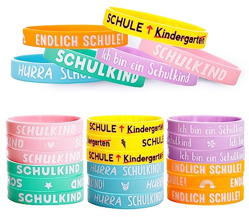 COLOFALLA 24 Stück Einschulung Armbänder Endlich Schulkind 2025 Party Mitgebsel Einschulung Schulanfang 1. Schultag Geschenke Junge Mädchen Schuleinführung Party Gastgeschenke