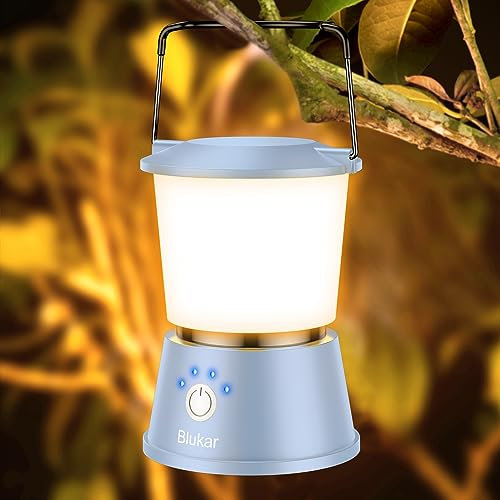 Blukar LED Campinglampe Tragbar, Superhell Camping Laterne Aufladbar Zeltlampe mit Haken, Stufenlos Dimmbar & 5 Leuchtmodi, 8+ Std. Dauer, Notfallleuchte für Camp, Stromausfall-Blau