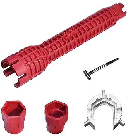 8 In 1 Multifunktional Spülenschlüssel Armaturenschlüssel, Wasserhahn Schlüssel, Standhahnmutterschlüssel, Montagewerkzeug für Bad, Küchen Sanitär, Toiletten Spülbecken (Rot)