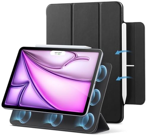 ESR für iPad Air 13 Zoll M3/M2 Hülle (2025/2024) und iPad Pro 12.9 (2022/2021/2020), Magnetbefestigung, dünne dreifach Faltbare Standhülle, unterstützt Pencil Pro/USB-C, Rebound-Serie, Schwarz