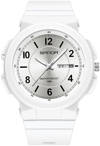 findtime Weiß Damen Uhren Analog Quarz Armbanduhr mit Datum Tag Anzeig Minimalistisch Damenuhr Wasserdicht für Frauen Student Mädchen Junge