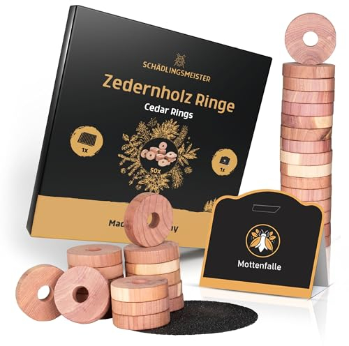 Panteer SCHÄDLINGSMEISTER Zedernholz Ringe - 100 Stück + 2 Mottenfalle Kleidermotten - Zedernholz Mottenschutz für Kleiderschrank - Kleidermottenfalle - Gegen Motten - Kleidermotten bekämpfen