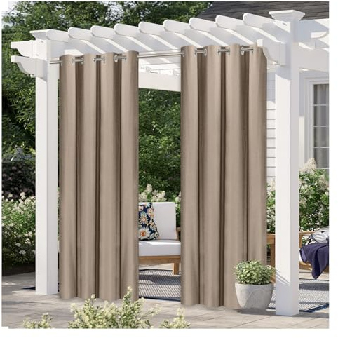 Wasserdicht Outdoorvorhänge 2 Stück Breite 300*Höhe254cm Vorhang Outdoor Leinen Blickdicht Sichtschutz Sonnenschutz Ösen Outdoor Gardinen Terrasse Pavillon Strandhaus Vorhänge