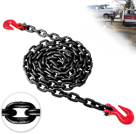 G80 Transport-Binderkette, 0,9 cm x 4,6 m, 3,2 kg sichere Arbeitslast, robuste Abschleppkette mit Gabelkopf-Haltegriffhaken, ideal zum Abschleppen, Festbinden und Heben
