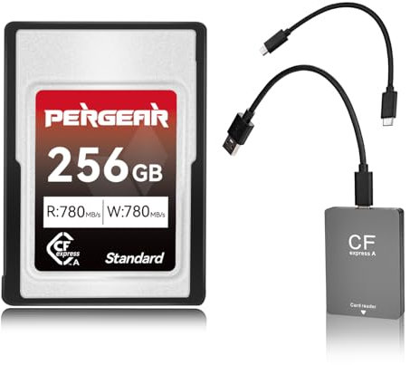 Pergear 256GB CFexpress Typ A-Speicherkarte, bis zu 780 MB/s Lesegeschwindigkeit und 780 MB/s Schreibgeschwindigkeit für 4K 120P, 8K 30P-Aufnahme, mit Kartenleser(Standardserie)
