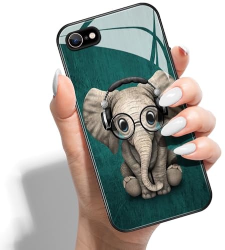 Phone Case for iPhone SE (2022) / SE 2020/8 / 7 Hard Back Cover Printed Pattern Design Hybrid PC + HD Glass Soft TPU Bumper - Baby Elephants