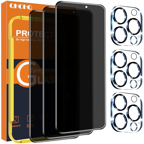 QHOHQ für iPhone 16 Pro für Panzerglas Sichtschutz + Kamera Schutzfolie, Militärstandard Bruchfest, [Full Screen], Top 9H+ Glas, Anti-Spähen Folie, Anti-Kratzer, mit Installationshilfe [3+3 Stück]
