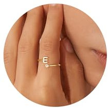TINGN Ringe Gold Damen Mädchen 14K Vergoldete Wasserfest Verlobungsring Goldene Ringe mit Buchstaben E Stapelbar Promise Daumenring Statement Goldring Damen Mädchen Schmuck Geschenk
