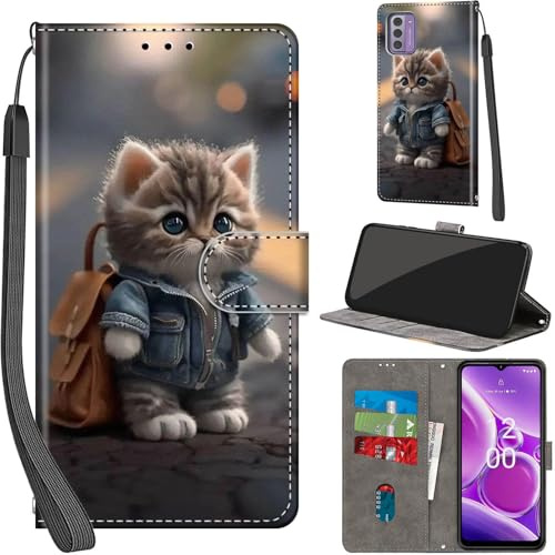 Haninsuze Handyhülle für Nokia G42 5G Hülle, Katze | PU Leder, Klappbar, Kartenfächer, Ständer, Kameraschutz, Brieftasche, Magnet, Stoßfeste, Muster Motiv