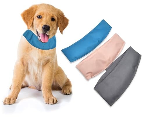 Kuvias Dog Cooling Collar (Pack of 3) - Medium, Pink, Blue, Grey - Polyester, Gel - Hoop and Loop - Water Resistant - Solid - Adult, Summer